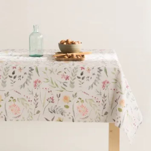 jolie nappe pas cher promo deco table Nappe imprimée blanc avec traitement anti-taches en coton