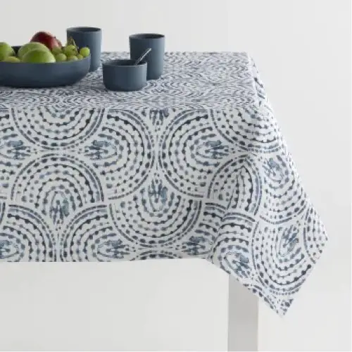 jolie nappe pas cher promo deco table Nappe en coton biologique antitâche imprimée marine 140x300 cm