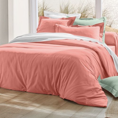 linge de maison couleur corail Linge de lit uni polycoton