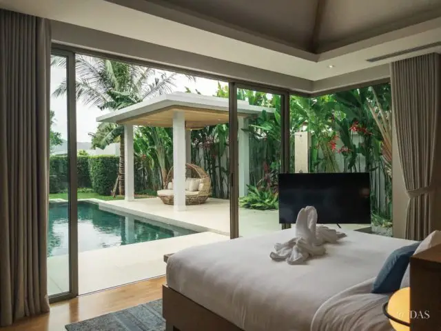logement vacances exception thailande chambre à coucher vue avec piscine