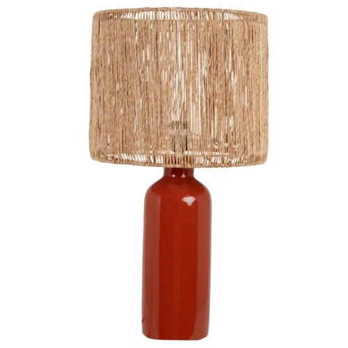 luminaire rotin pas cher tendance Lampe en céramique terracotta et abat-jour en jute