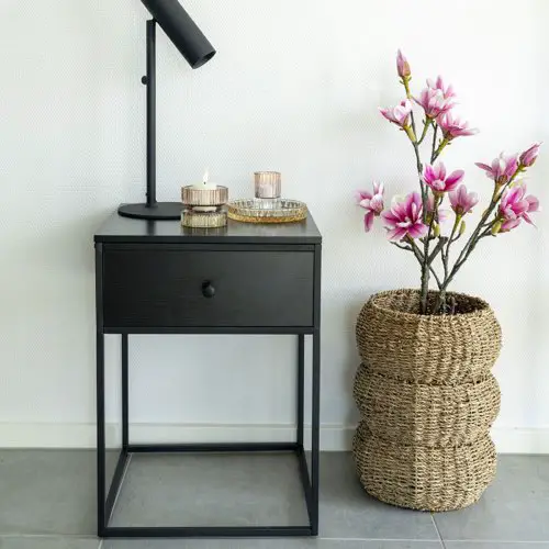 meuble chambre adulte minimaliste chic et moderne Table de chevet avec tiroir en bois et métal