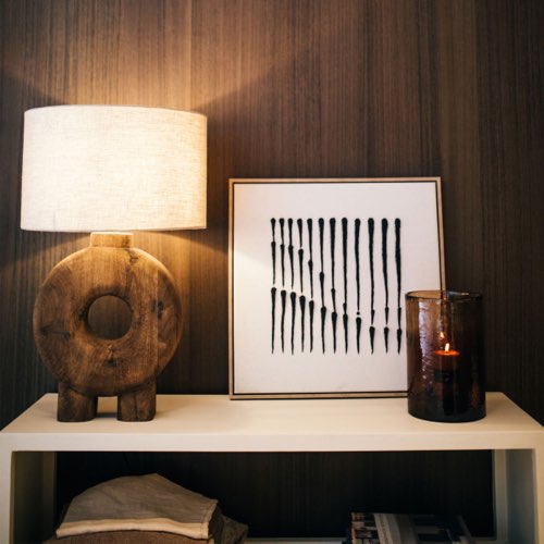 meuble deco design arrondi style bold Lampe à poser en bois de manguier ø38cm