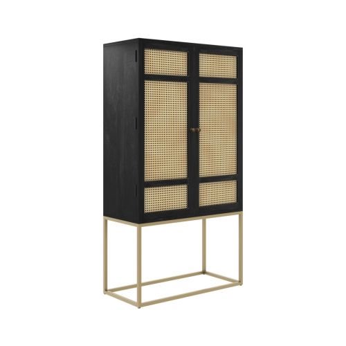 mobilier moderne chambre cannage Armoire noire en bois et cannage 2 portes