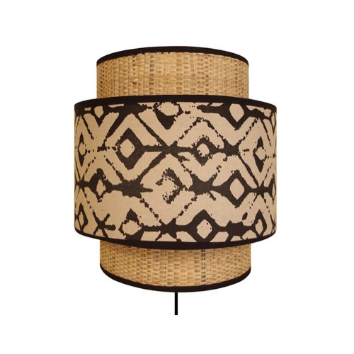 ou acheter applique murale moderne avec cannage Applique murale bi-matière en jute naturel et tissu imprimé noir et beige