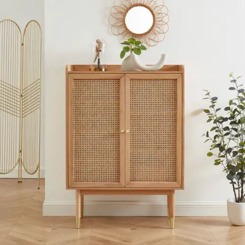 ou acheter meuble chambre cannage moderne Buffet haut 2 portes en bois et cannage L90cm