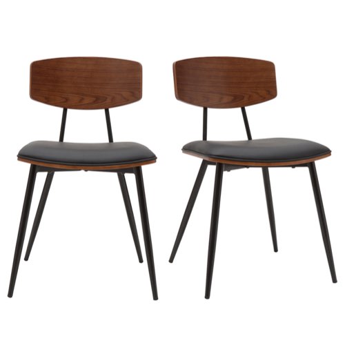 ou trouver chaises petite table gain de place Chaises vintage en bois foncé noyer assises noires et métal noir (lot de 2)