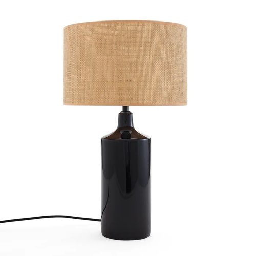 ou trouver lampe de bureau design chic Lampe à poser céramique et raphia élégante