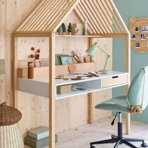 ou trouver lampe de bureau pas cher Lampe de bureau en bois d'hévéa et métal vert sauge