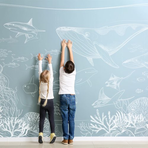 ou trouver papier peint moderne chambre enfant Papier peint enfant panoramique enfant océan 170 x 250 cm bleu ciel