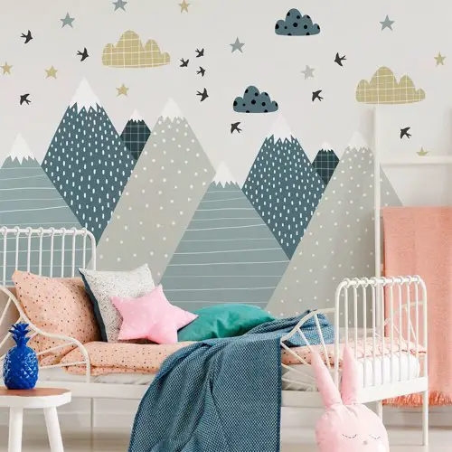 ou trouver papier peint moderne chambre enfant Stickers enfant montagnes scandinaves alika 110x165cm