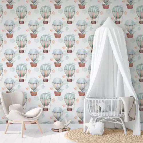 ou trouver papier peint motif chambre enfant pas cher bébé Papier peint intissé Kids walls montgolfières blanc/bleu