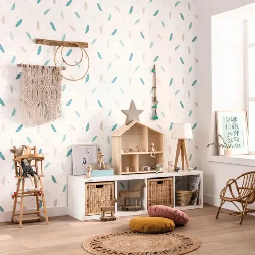 ou trouver papier peint motif chambre enfant pas cher Papier peint intissé Girl power boho bleu/beige/doré