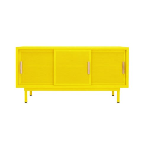 salle a manger color bloc design Buffet 3 portes métal jaune / L 150 x H 75 cm - Acier perforé & chêne - Tolix