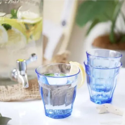 soldes deco table verre colore tendance Lot de 6-Verre à cocktail 36cl en verre trempé résistant teinté marine