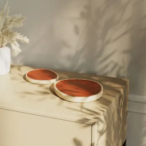 soldes vaisselle chic et tendance Set de 2 plateaux en bois et peinture céramique ocre