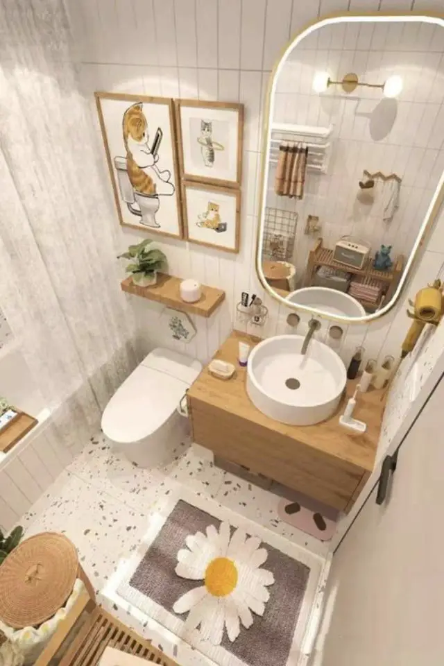 sublimer decor salle de bain accessoire textile tapis de bain motif fleur couleur rideau de douche baignoire petit espace moderne