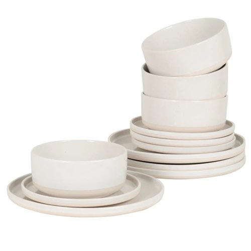 accessoire deco cuisine style slow living Service de table 12 pièces en grès blanc