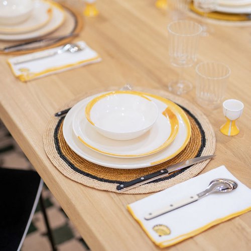 accessoire deco design cuisine Set de table Globe fibre végétale orange / Raphia tressé main