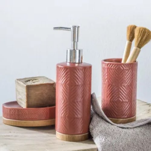 accessoire deco salle de bain couleur terracotta Porte brosse à dents en céramique terracotta
