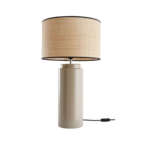 amenager petite chambre adulte mobilier Lampe à poser en céramique émaillée taupe et abat-jour en raphia naturel H64 cm