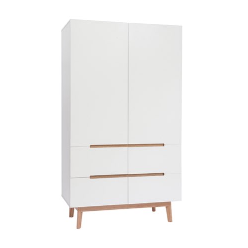 amenager petite chambre adulte mobilier Armoire scandinave avec penderie et tiroirs finition blanc mat et bois chêne clair L100 cm