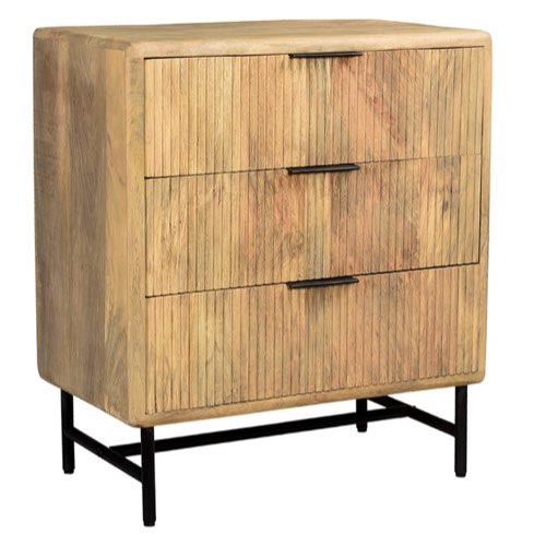 amenager petite chambre adulte mobilier Commode gravée en bois manguier massif et métal noir 3 tiroirs L70 cm