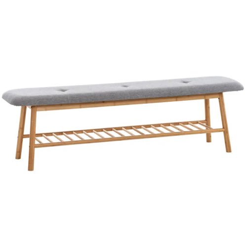 banc meuble entree leroy merlin Banquette Marne en Tissu avec Pieds ronds en Bois de Bambou Gris|150 cm