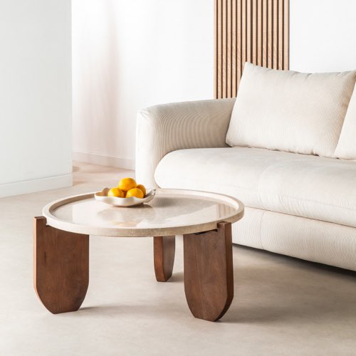 belle table basse moderne et qualite Table basse en marbre et bois massif ø80cm design chic