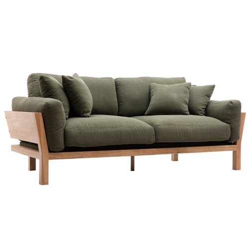 canape vert moderne pas cher Canapé scandinave déhoussable 3 places en tissu kaki et bois clair