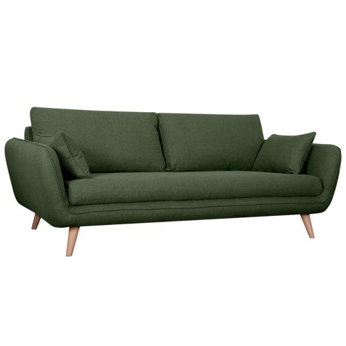 canape vert moderne pas cher Canapé scandinave 3 places en tissu kaki et bois clair CREEP