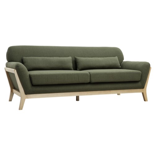 canape vert moderne pas cher Canapé scandinave 3 places en tissu kaki et bois clair YOKO