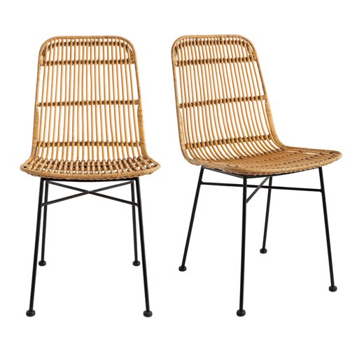 chaises tabourets de cuisine pas cher moderne Chaises en rotin et métal noir (lot de 2)