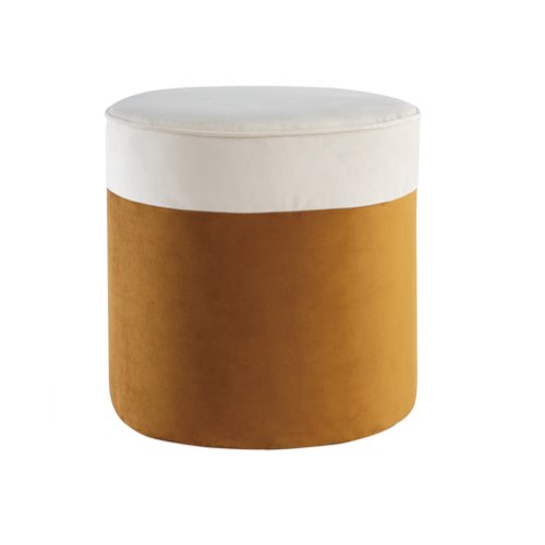 chambre ado mobilier et decoration Pouf design bicolore en tissu velours blanc crème et jaune cumin D40 cm