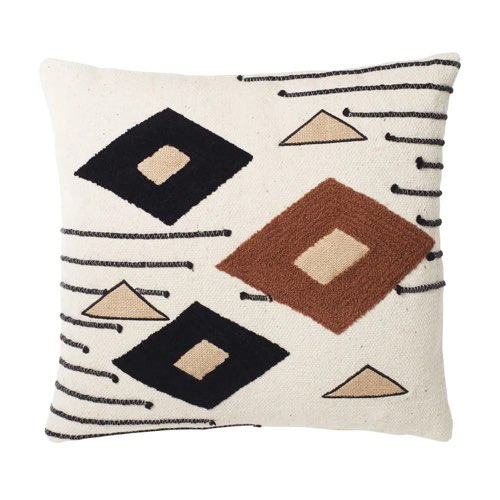 chambre adolescent deco pas cher Coussin écru et noir motifs brodés 45x45