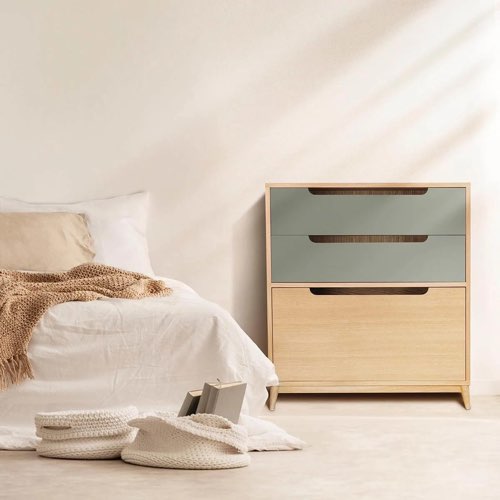 chambre adulte vert sauge maisons du monde Commode peu profonde couleur chene naturel kaki poudré