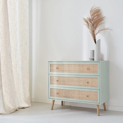 chambre adulte vert sauge maisons du monde Commode en décor bois vert céladon et cannage