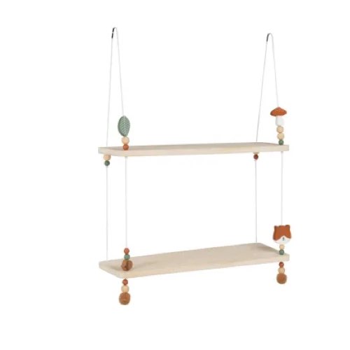 chambre enfant deco scandinave maisons du monde Etagère suspendue en bois de paulownia beige, vert et marron avec cordes en coton