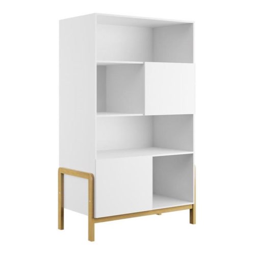 chambre enfant scandinave meuble deco pas cher Bibliothèque scandinave multi rangements blanche et bois clair chêne massif L90 cm