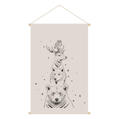 chambre enfant scandinave meuble deco pas cher Kakemono enfant tableau en toile suspendue illustration animaux de la forêt