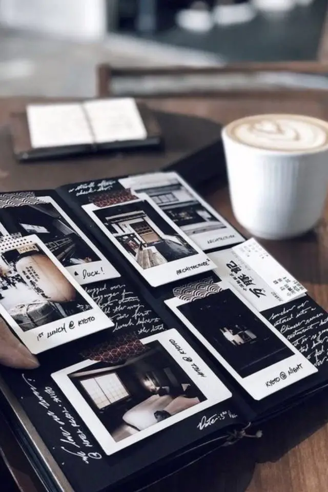 creer carnet de voyage souvenirs polaroid chaier pages noir contraste facile à faire titre au stylo encre blanche