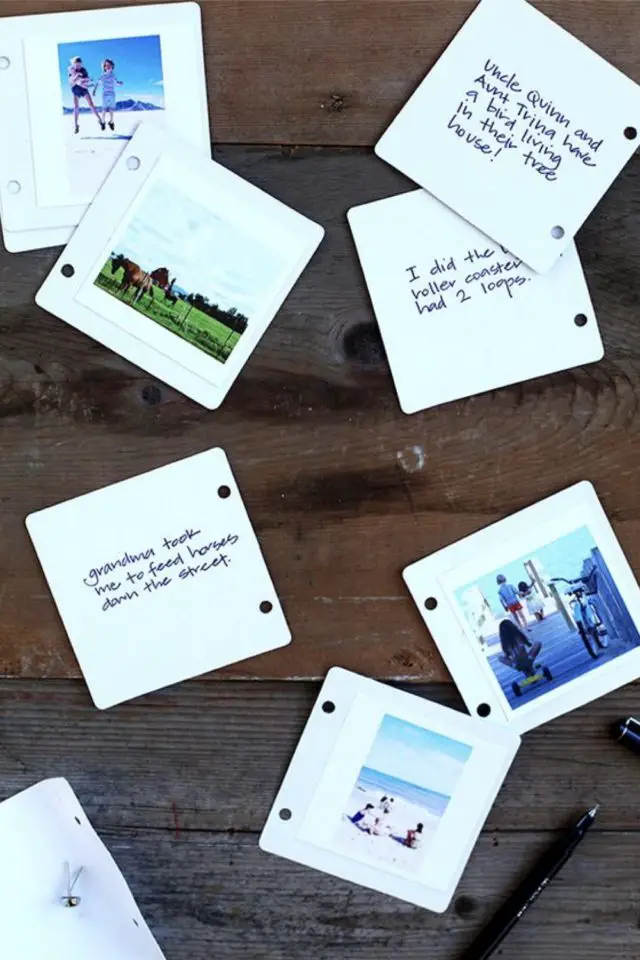 creer carnet de voyage souvenirs polaroid idée originale photo perforée légende notée à l'arrière
