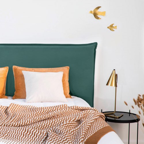 deco chic chambre couleur vert sauge Tête de lit en velours 150 cm