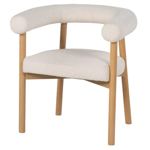 deco et meuble couleur ecru moderne Fauteuil de table en bois de frêne et tissu écru effet laine bouclée
