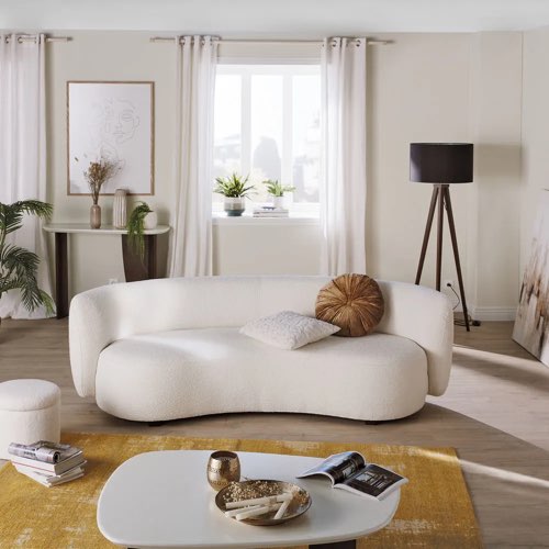 deco et meuble couleur ecru moderne Canapé 3/4 places tissu écru effet laine bouclée