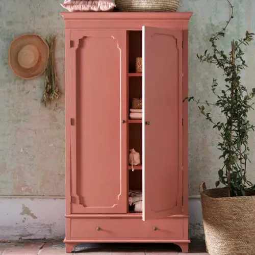 deco mobilier chambre adulte couleur terracotta Armoire 2 portes battantes 1 tiroir terracotta