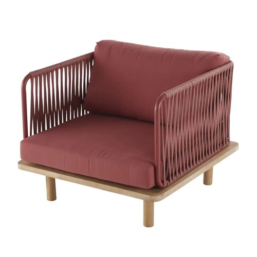 deco mobilier salon couleur terracotta maisons du monde Fauteuil de jardin en corde tressée terracotta et acacia massif