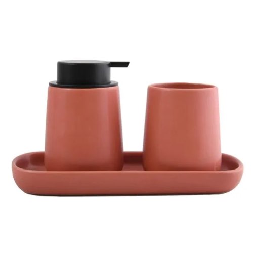 deco salle de bain couleur terracotta Lot de 3 accessoires de salle de bain en céramique