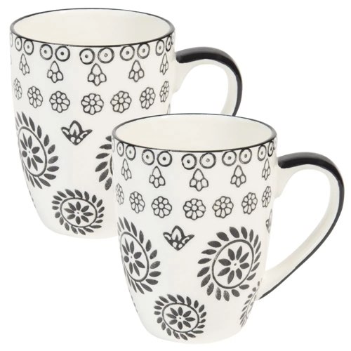 deco table noir et blanc pas cher Mug en grès noir/blanc - Lot de 2