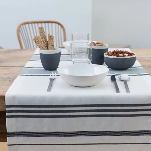 deco table noir et blanc pas cher Chemin de table coton et lin Blanc 50x155 cm